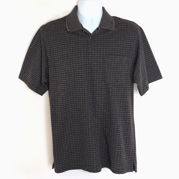 Van Heusen Dark Gray Grey Patterned Short Sleeve Polo Shirt - Size M Medium - Picture 1 of 7